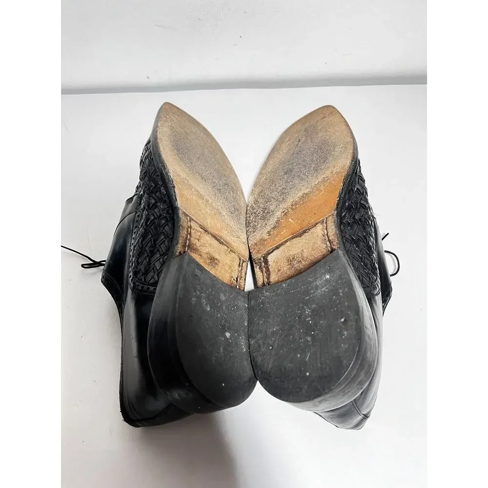 Mezlan EUC Black Leather Cancun Woven Cap Toe Lace Up Dress Shoe Size 10 M